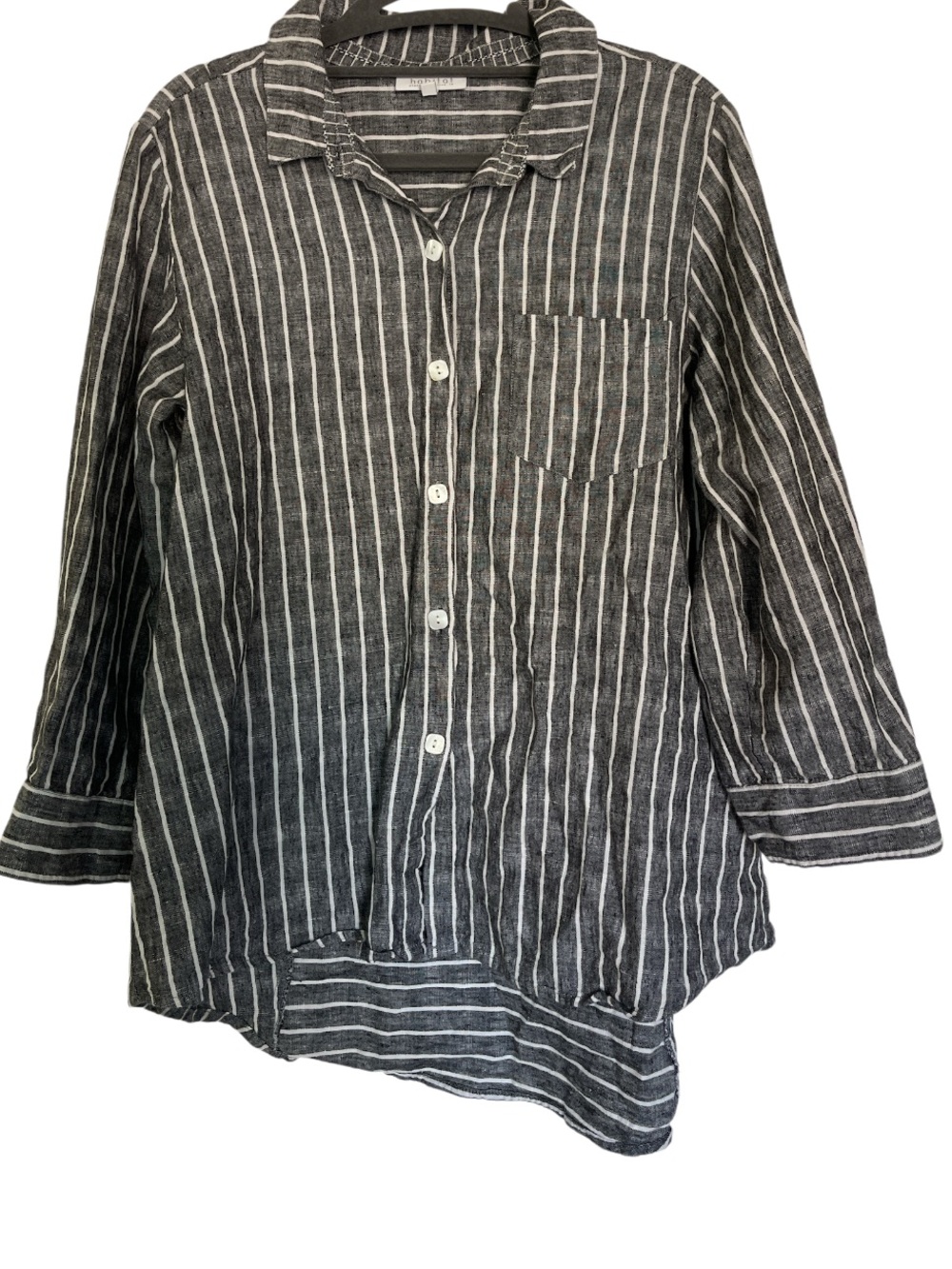 Habitat Clothes To Live In Black/White Stripe Button Up Shirt Linen Blend Size S